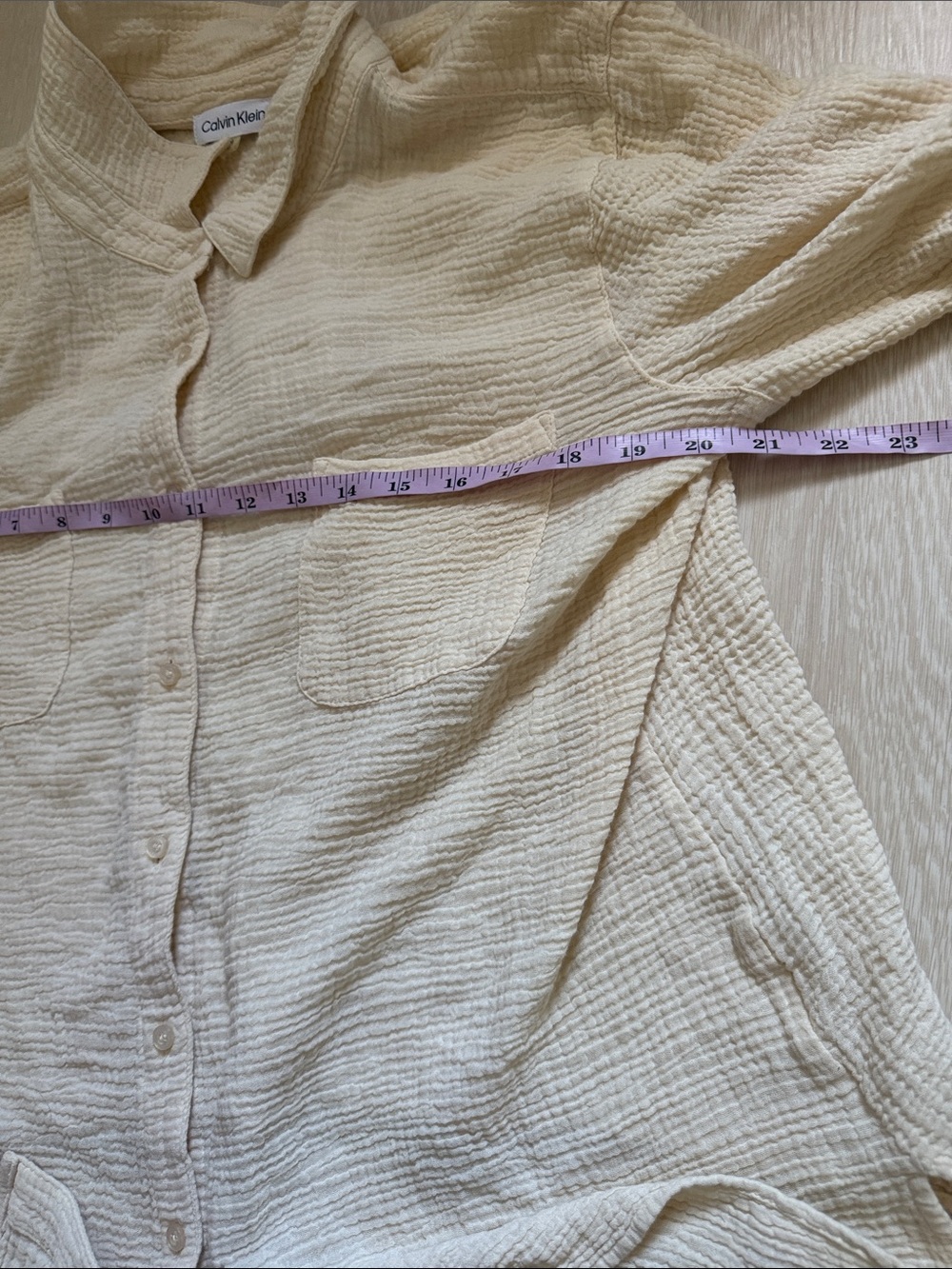 Calvin Klein Light Cream Button-Down Gauze Shirt - Picture 5 of 9